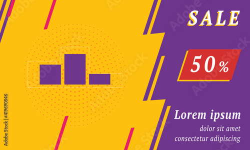 Sale promotion banner with place for your text. On the left is the winners podium symbol. Promotional text with discount percentage on the right side. Vector illustration on yellow background