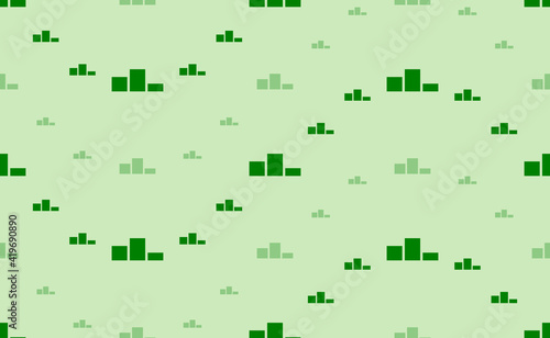 Seamless pattern of large and small green winners podium symbols. The elements are arranged in a wavy. Vector illustration on light green background