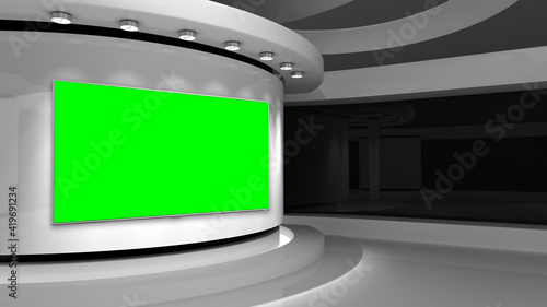 White Studio. Screen on wall. White background. White back drop. 3d rendering