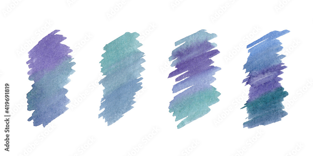 Hand drawn warecolor abstract blue stain, stroke set