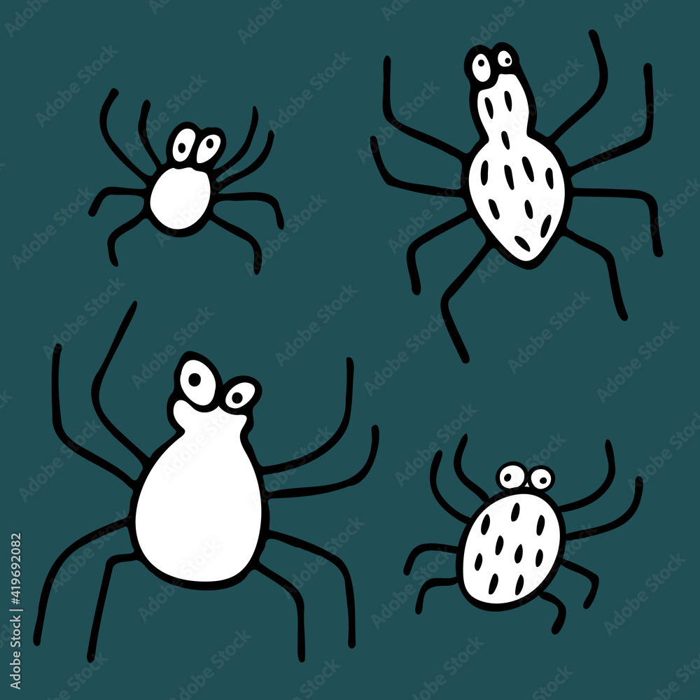 Obraz premium Hand drawn vector spiders, doodle isolated elements