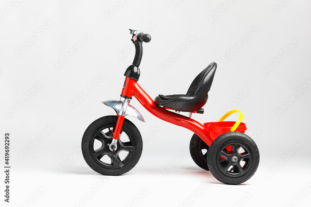 kids tricycle red bike on white background kids tricycle red bike on white background