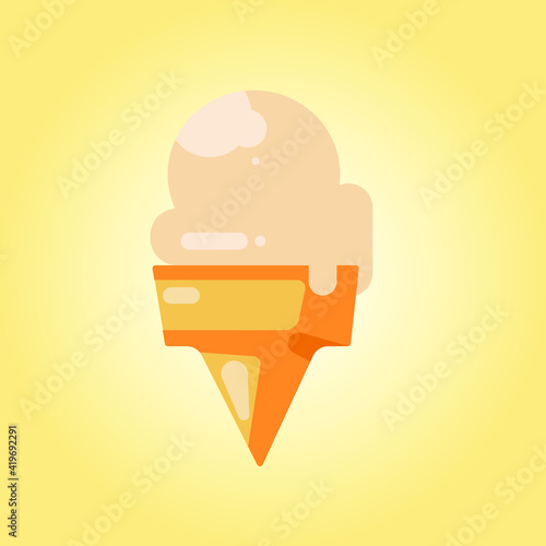 Ice cream in bright cartoon style. Ice cream vector in nice colors isolated on mustard yellow gradient.