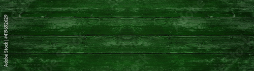 Abstract grunge old dark green painted wooden texture - wood background panorama long banner 