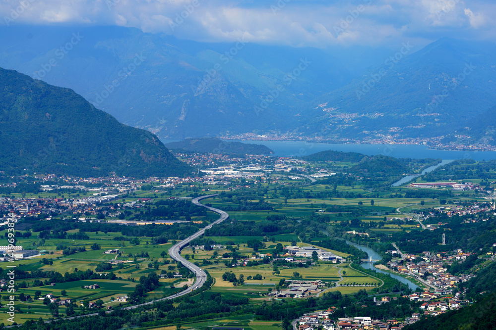 Fototapeta premium Panoramic view of Valtellina from Mello at summer