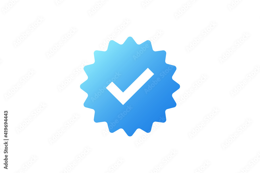Approved Icon. White Check Mark with Blue Circle Shape Sparkle Star Sticker Label isolated on White Background. Flat Vector Icon Design Elements For Web Templates. Approved Icon. White Check Mark with Blue Circle Shape Sparkle Star Sticker Label isolated on White Background. Flat Vector Icon Design Elements For Web Templates.