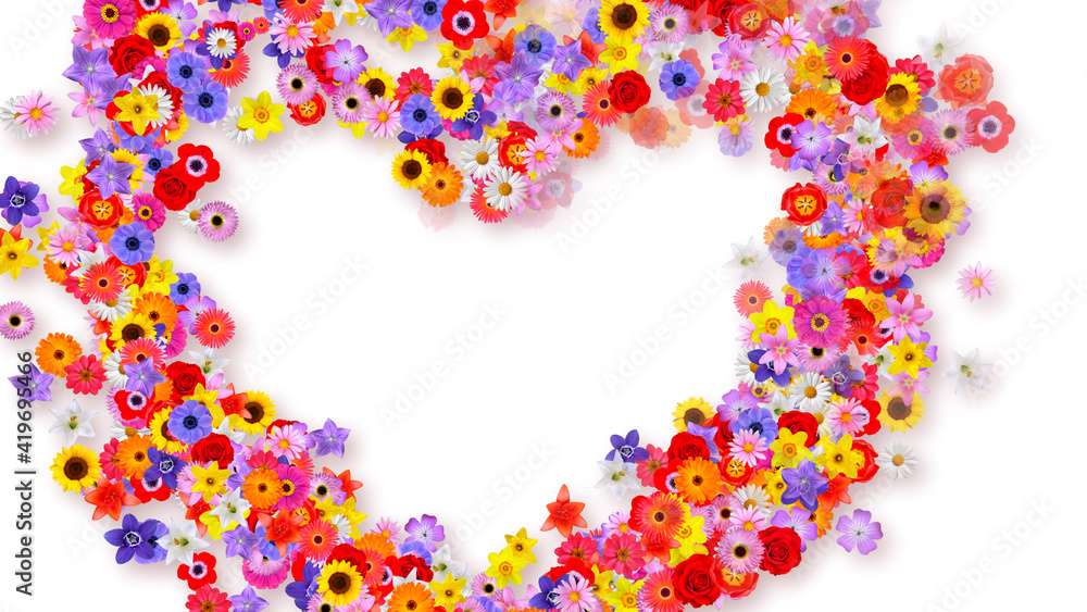 Colorful Sparkling Flowers 3D illustration.