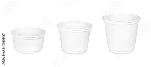 set of white plastic cups on a white background © Rihanna