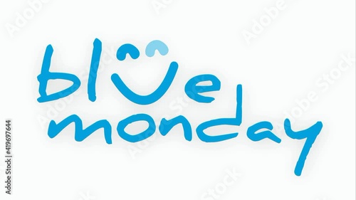 Slogan Hello or happy blue monday with smile Vector icon sign The most depressing day of the year The day commit suicide and depression motivation, third monday January Funny sadness cartoon smiling