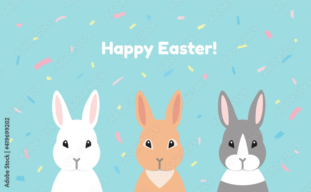 Easter greeting card with cute rabbits illustration on abstract blue background with trendy brush strokes. - Vector Easter greeting card with cute rabbits illustration on abstract blue background with trendy brush strokes. - Vector