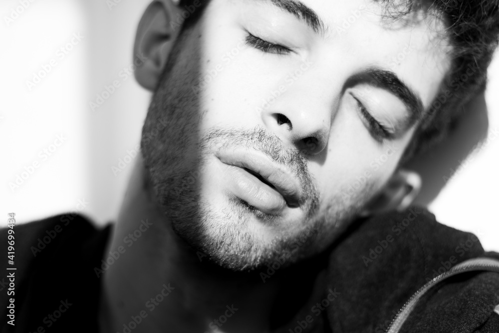 Teenager portrait black and white sleeping sun light Teenager portrait black and white sleeping sun light