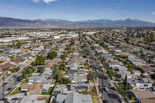 Drone Aerial View Suburban California Neighborhood. Single Family Homes