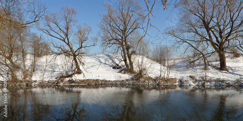 Spring walk in the floodplain of the Desna River, a beautiful panorama.