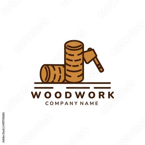 carpenter and woodwork vintage color logo icon vector illustration template design. ax, wood, floorer and joiner logo template design