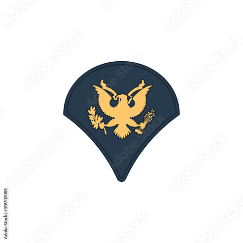 SPC specialist enlisted military rank stripe isolated icon. Vector United States armed forces army chevron with eagle heraldry sign, , insignia of soldier staff. Military emblem sign on police uniform