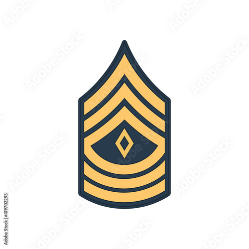 1SG first sergeant insignia of US army isolated icon. Vector United States armed forces chevron, sign on uniform. Rank of non-commissioned officer armed forces, police enlisted military stripe