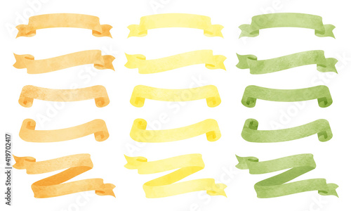 水彩のリボンセット─オレンジ、黄色、黄緑/ Watercolor Ribbon Set