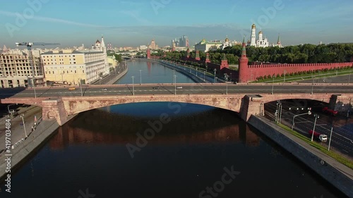 famous bridge on the embankment of the Moskva river near the Moscow Kremlin in summer. historical part of Moscow. aerial view