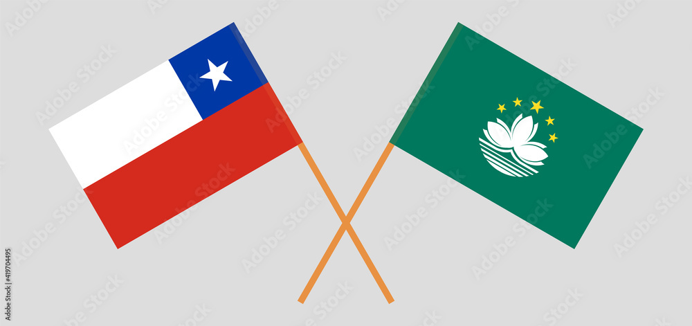Crossed flags of Chile and Macau. Official colors. Correct proportion Crossed flags of Chile and Macau. Official colors. Correct proportion