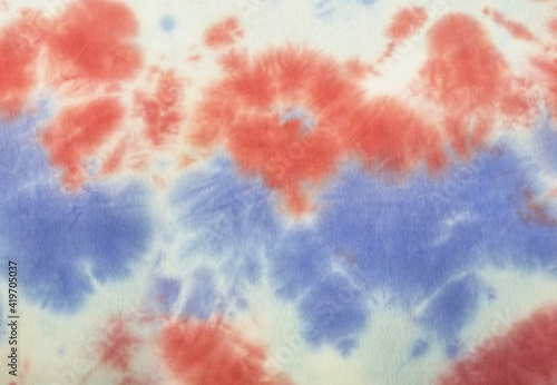 Quadro su tela Tie Dye 2 Tone Clouds Close Up Shot fabric texture background Red Blue