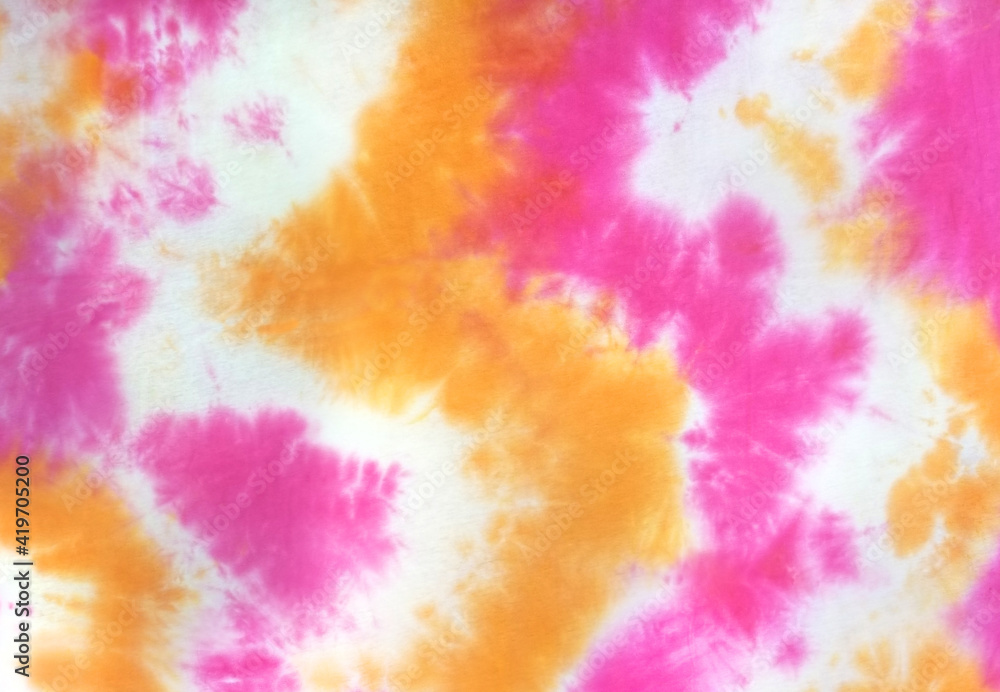 Tie Dye 2 Tone Clouds Close Up Shot fabric texture background Pink Yellow Tie Dye 2 Tone Clouds Close Up Shot fabric texture background Pink Yellow