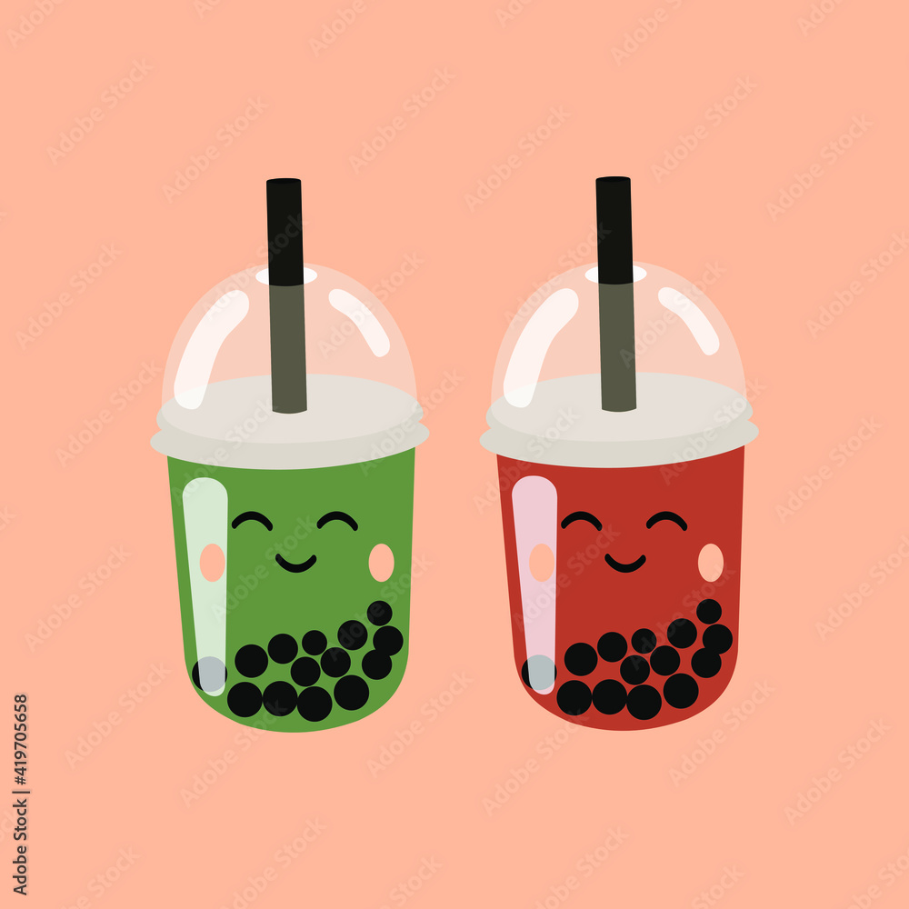 custom made wallpaper toronto digitalBubble tea with fun emotion. Modern card with cups of Taiwanese pearl tea in pastel colors. For printing brochures, business cards, kitchen decor. Vector graphics.