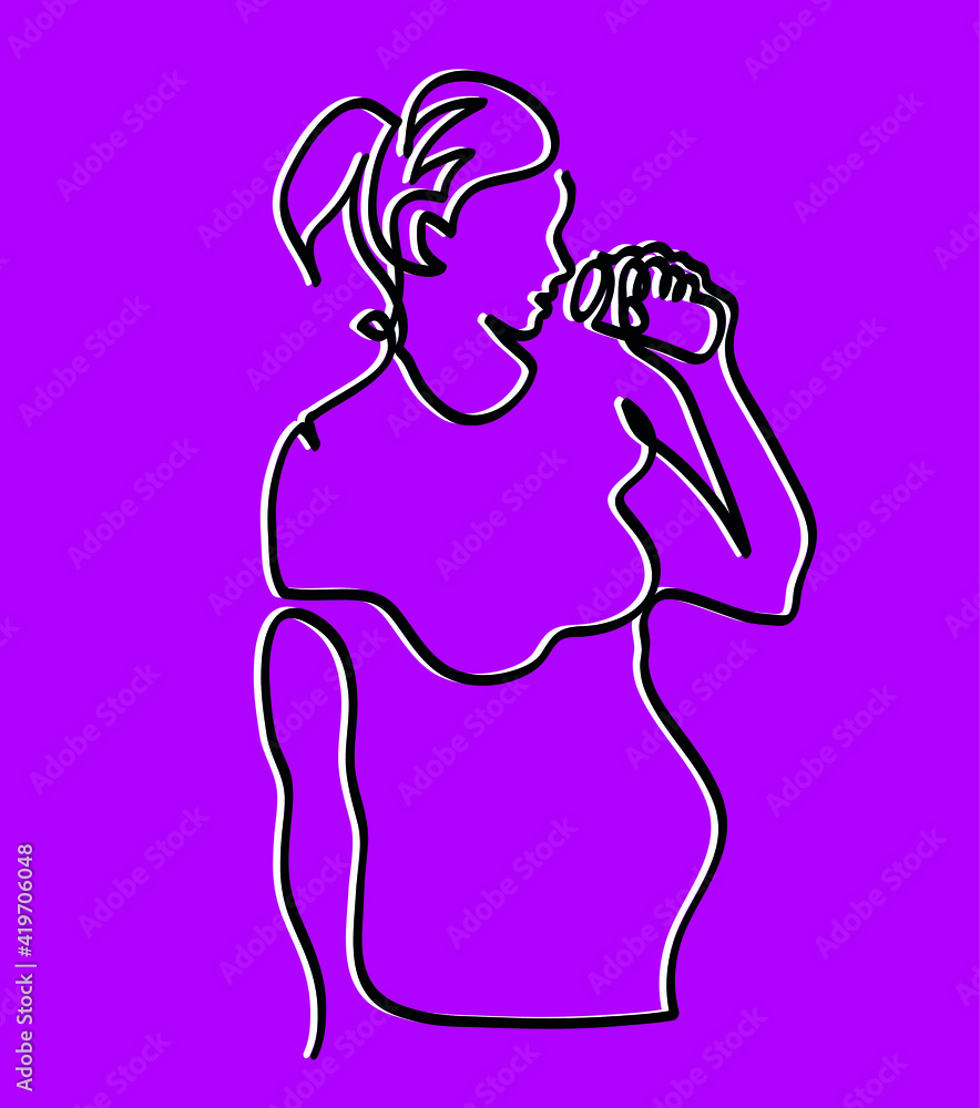 One line drawing of pregnant woman drinking water from glass.
One continuous line drawing of pregnant female. One line drawing of pregnant woman drinking water from glass.
One continuous line drawing of pregnant female.