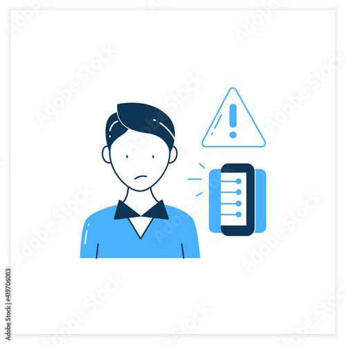 Information anxiety flat icon. Overwhelmed with facts and data. Unnecessary, unimportant info. Information overload concept.Vector illustration