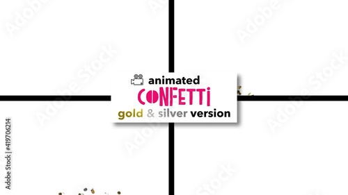 Animated confetti, Realistic set of 4 confetti animations with a reflective finish. Silver version, bright shapes of circles, hearts and squares, exploding, bursting, falling. 4K with Alpha mattes