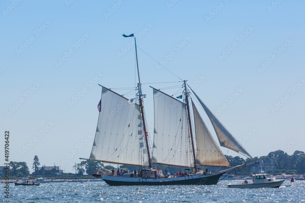 Fototapeta premium USA, Massachusetts, Cape Ann, Gloucester. Gloucester Schooner Festival, schooner parade of sail.