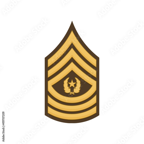 Sergeant major of the army rank insignia sign isolated. Vector SMA sergeant-major, rank of non-commissioned officer armed forces. United States chevron, sign on uniform police enlisted military stripe