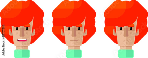 Ginger Afro Man Flat Vector Graphic Illustration Icon Set