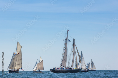 USA, Massachusetts, Cape Ann, Gloucester. Gloucester Schooner Festival, schooner parade of sail. © Danita Delimont