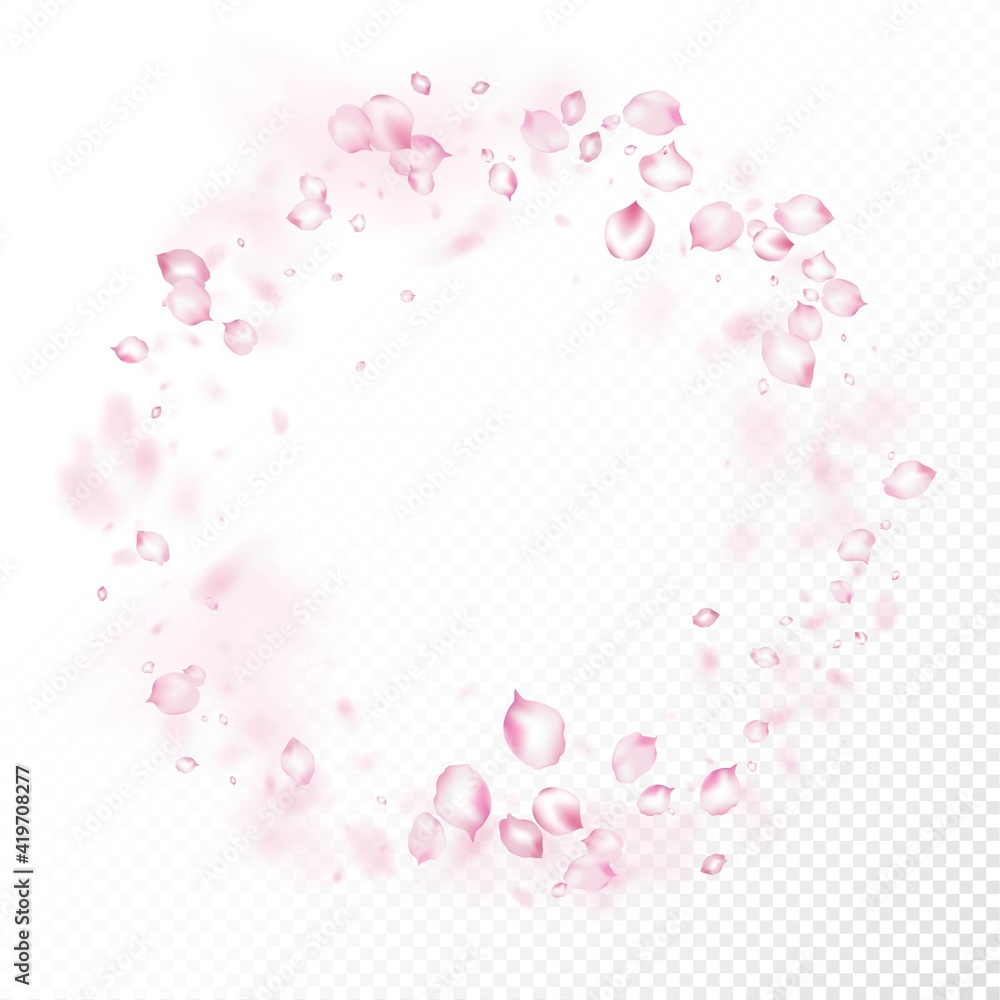 Cherry Sakura Blossom Confetti. Flying Japanese Sakura Rose Cherry