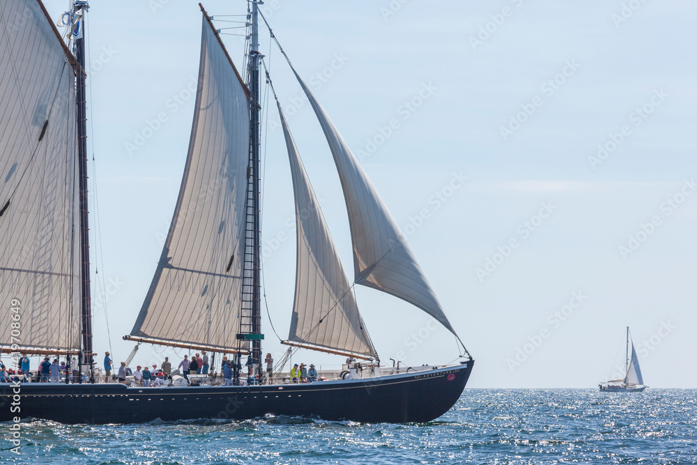Fototapeta premium USA, Massachusetts, Cape Ann, Gloucester. Gloucester Schooner Festival, schooner parade of sail.