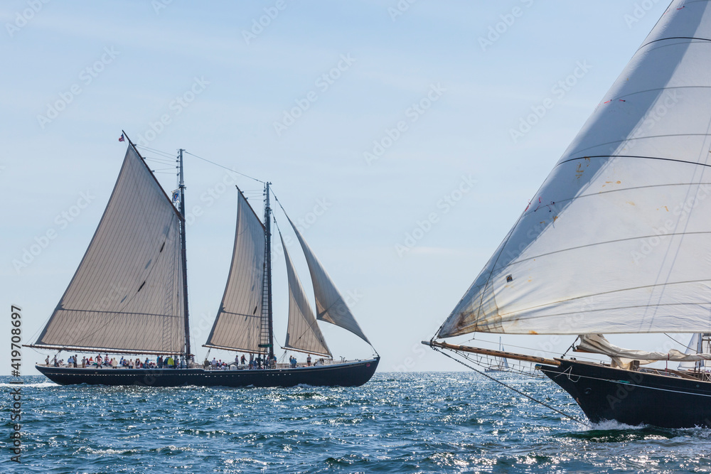 Fototapeta premium USA, Massachusetts, Cape Ann, Gloucester. Gloucester Schooner Festival, schooner parade of sail.