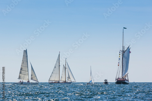 USA, Massachusetts, Cape Ann, Gloucester. Gloucester Schooner Festival, schooner parade of sail. © Danita Delimont