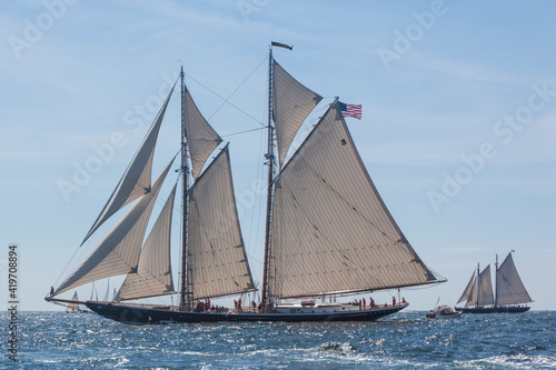 USA, Massachusetts, Cape Ann, Gloucester. Gloucester Schooner Festival, schooner parade of sail.