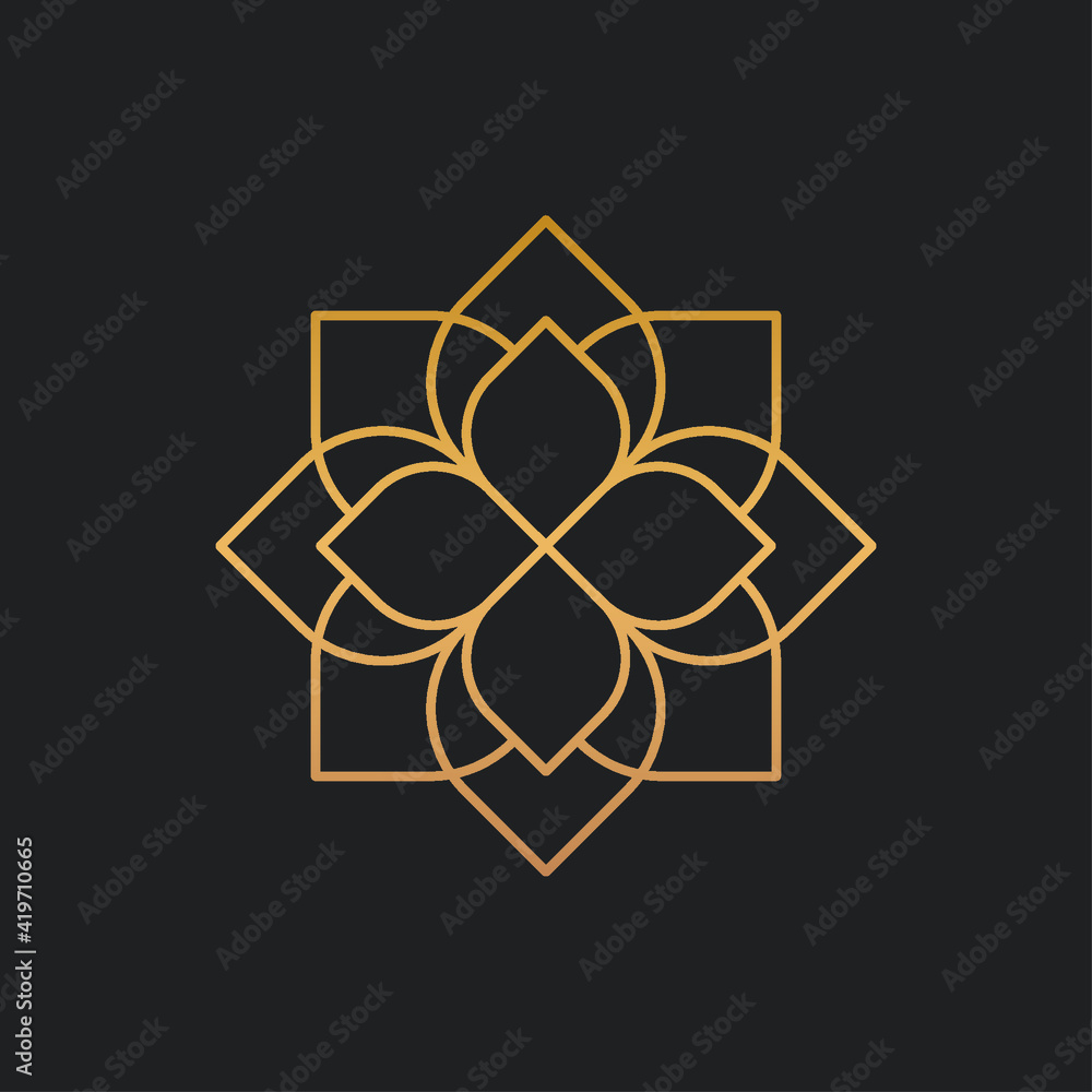 Fototapeta premium Golden linear floral ornament vector