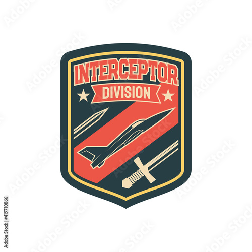 Canvas-taulu Army chevron insignia of intercopter plane squad with flying bombs isolated patch on uniform of on non-commissioned officers