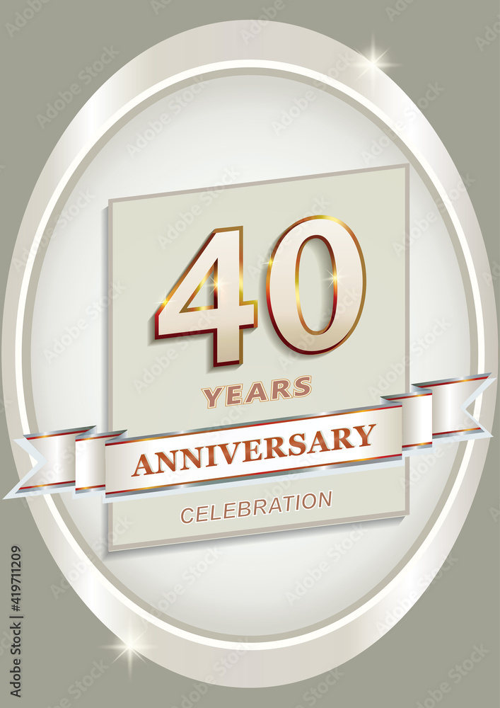 Anniversary 40th celebration. Logo template with 40 years in silver ...
