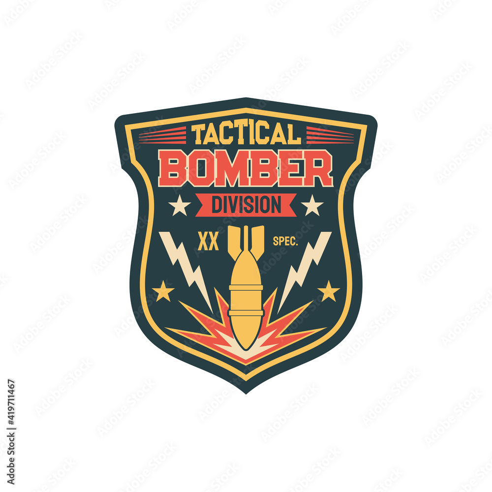 Naklejka Aviation bomber jet fighter, bombing aircraft, patch on non-commissioned officers uniform with falling bomb