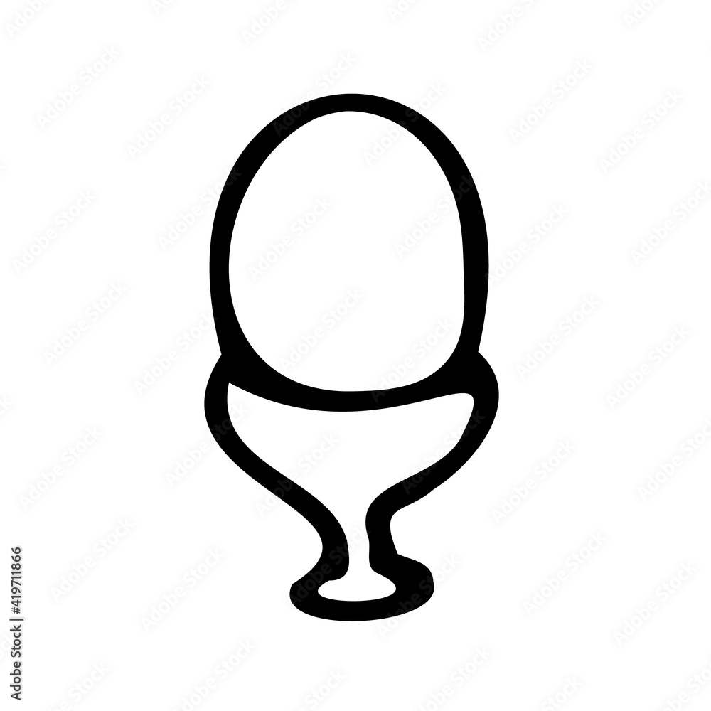 Obraz premium Egg on a stand hand drawn vector doodle illustration. Cartoon egg. Isolated on white background. Spring season. Hand drawn simple element