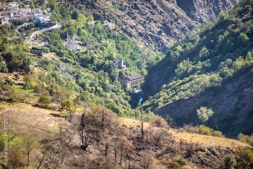 Vistas en la Alpujarra granadina del pueblo de Pampaneira y su central hidroeléctrica photo