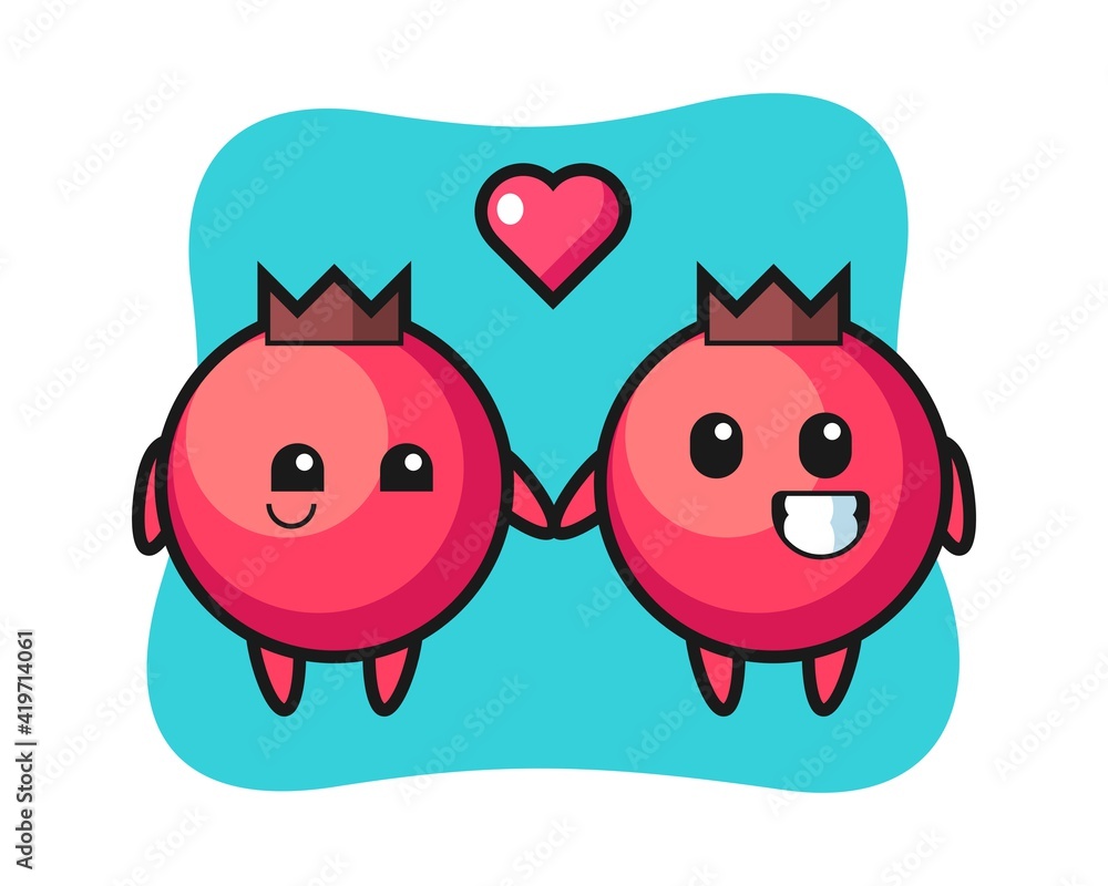 Cranberry cartoon character couple with fall in love gesture