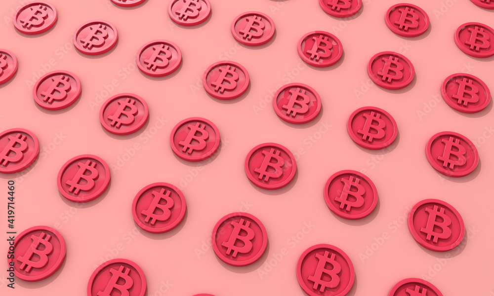 Bitcoin blockchain cryptocurrency logo on a coin. 3D Rendering Bitcoin blockchain cryptocurrency logo on a coin. 3D Rendering