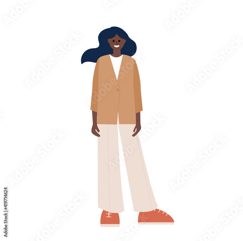 Dark skin happy woman wearing costume vector illustration