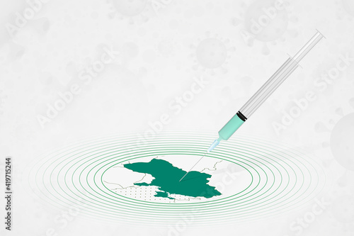 Ukraine vaccination concept, vaccine injection in map of Ukraine. Vaccine and vaccination against coronavirus, COVID-19.