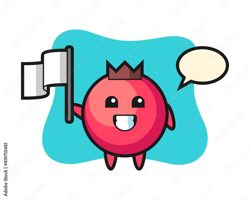 Cartoon character of cranberry holding a flag Cartoon character of cranberry holding a flag