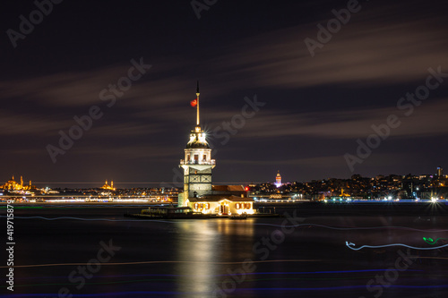 Maiden's Tower in Istanbul at night